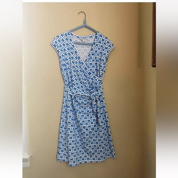 LOT 2 DVF Diane Von Furstenberg Silk Jersey Faux Wrap Blue Dresses 4 XS - Picture 2 of 9